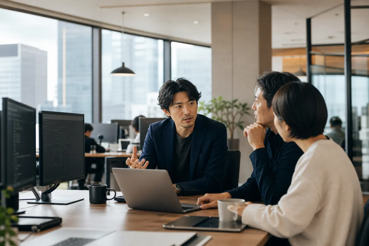 企業の事業とキャリアについて深く議論するチーム